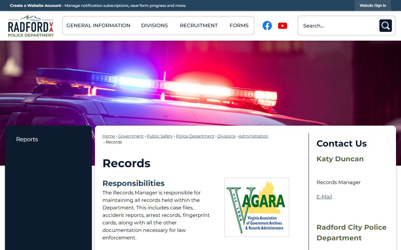 Radford criminal court records - city records information page