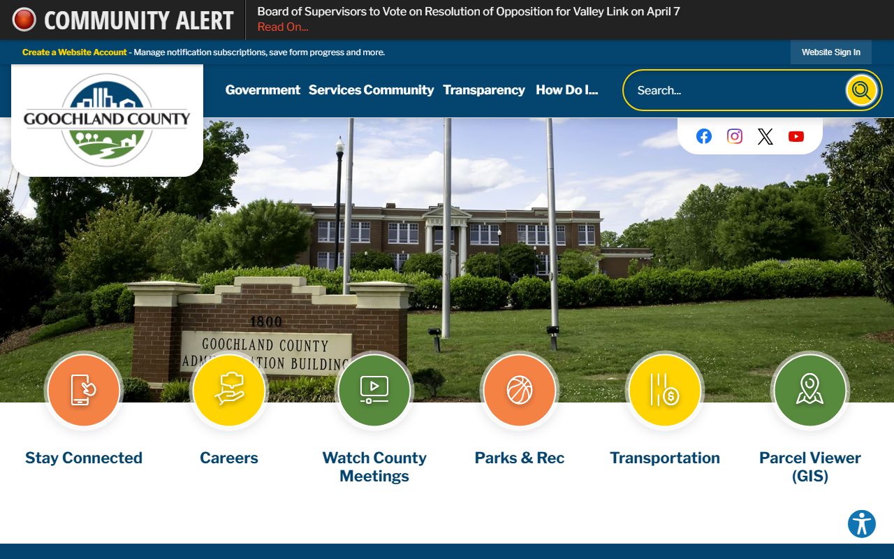 Goochland County Government website showing court records and public services information