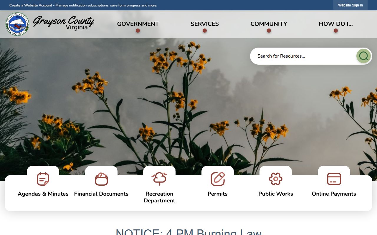 Grayson County Government website showing criminal court records resources