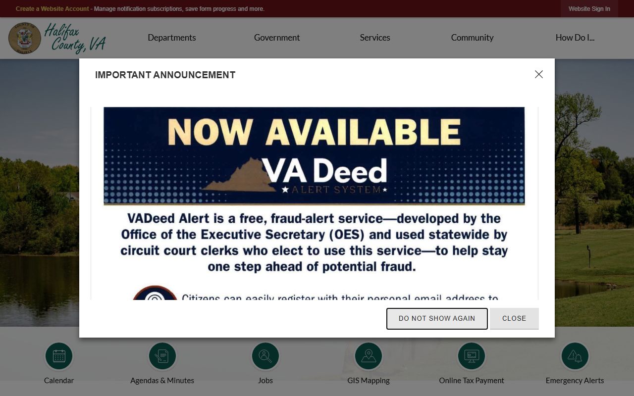 Halifax County Government website showing criminal court records resources