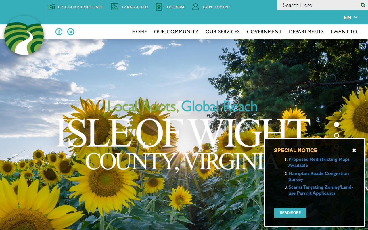 Isle of Wight County Government website showing resources for criminal court records access