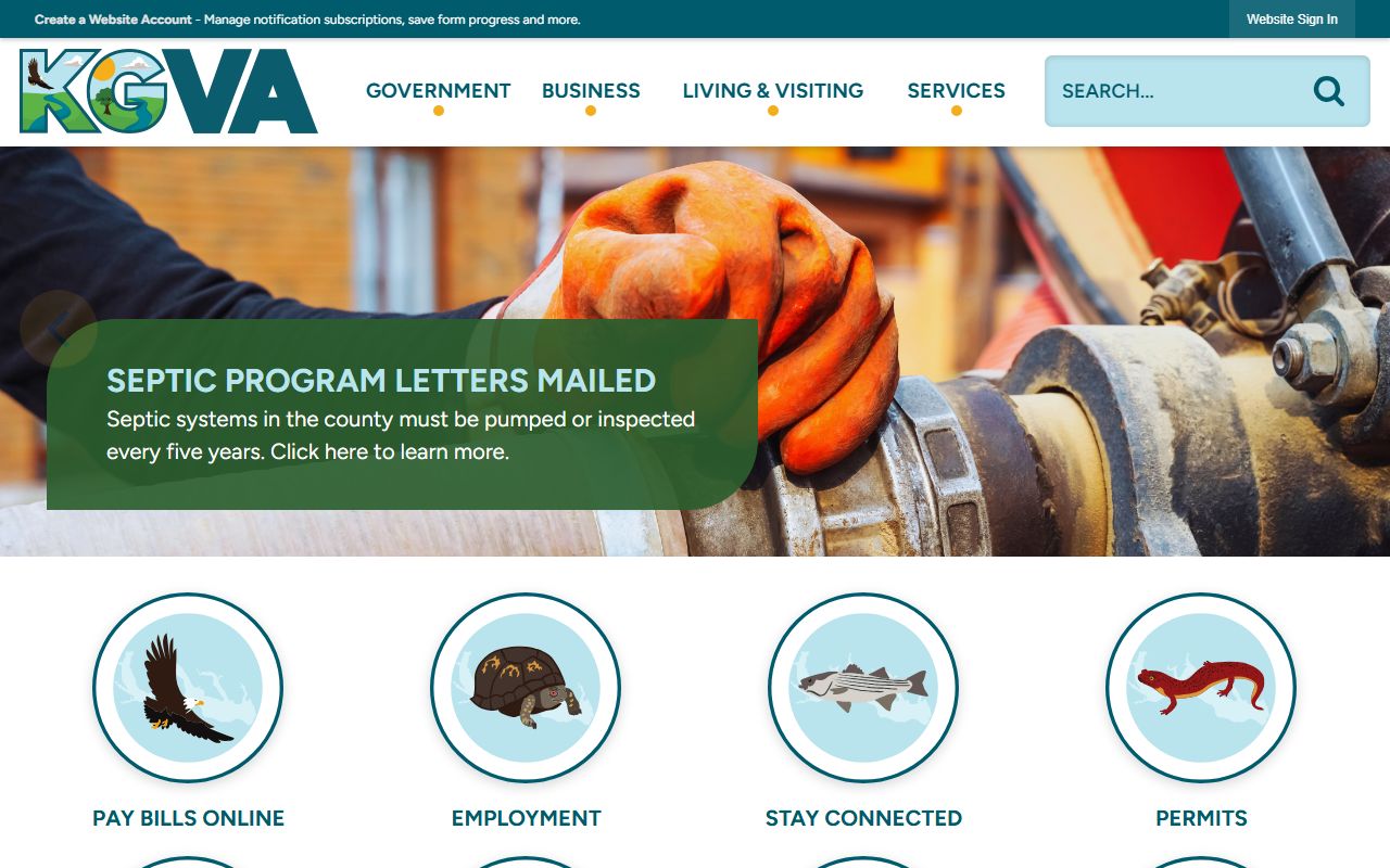 King George County Government website showing resources for criminal court records in King George Virginia