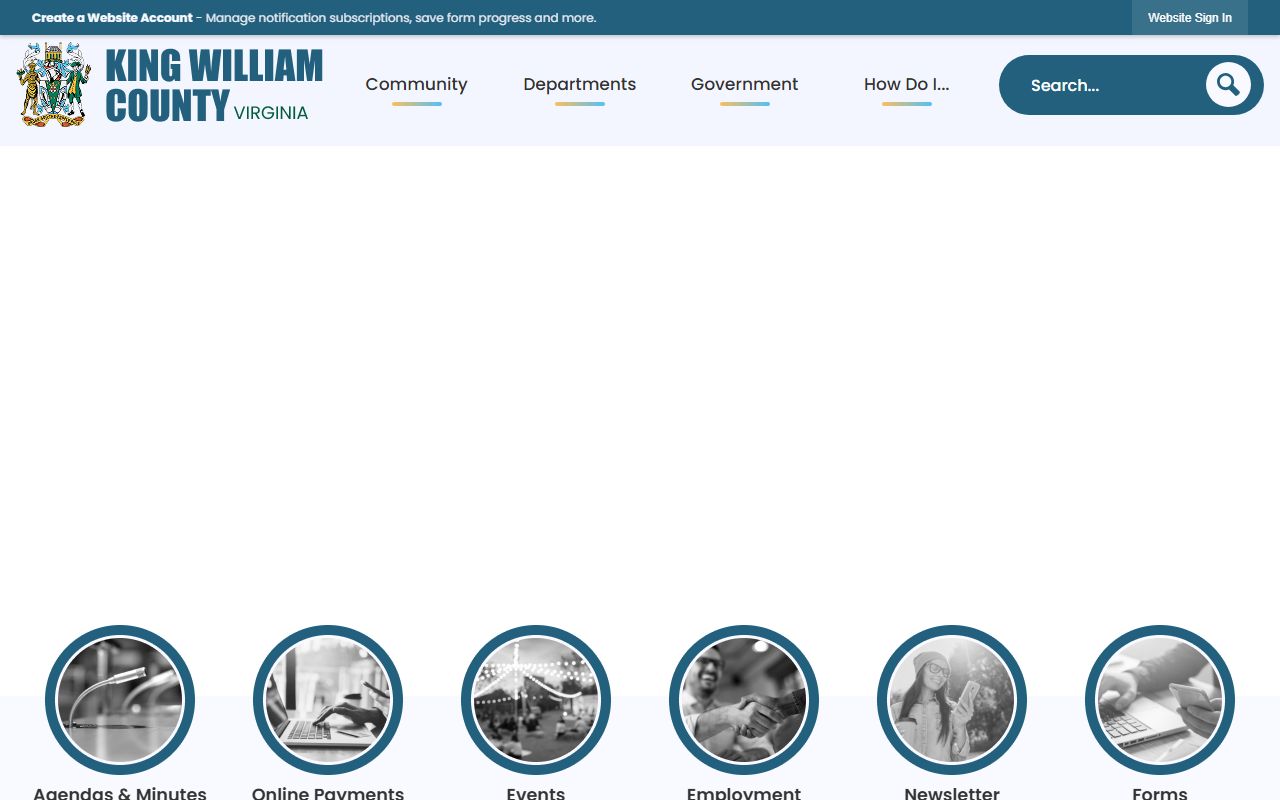 King William County Government website showing county resources for criminal court records