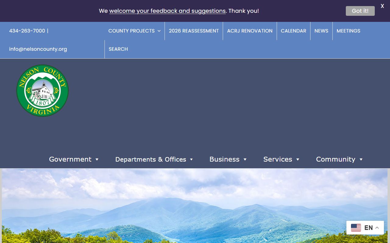 Nelson County Government website showing county court records resources