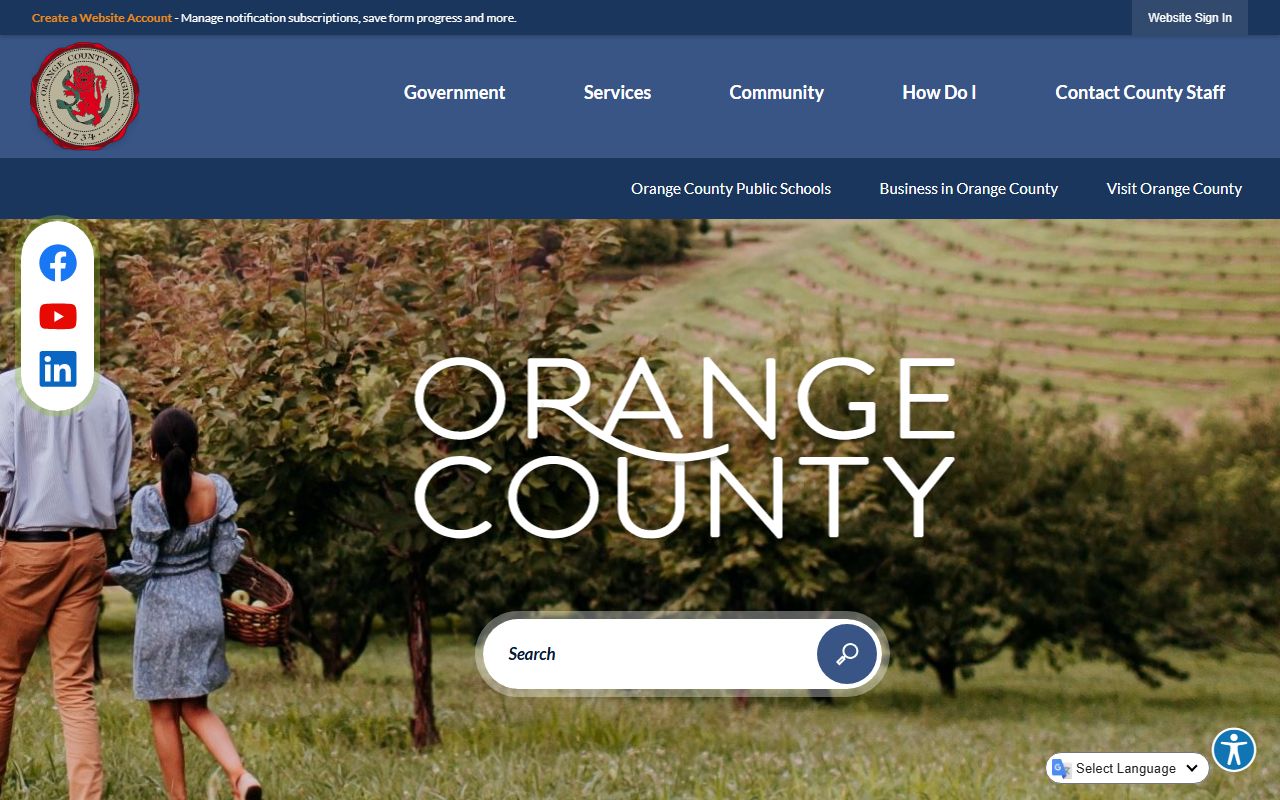 Orange County Virginia government website showing Circuit Court Clerk resources for criminal court records