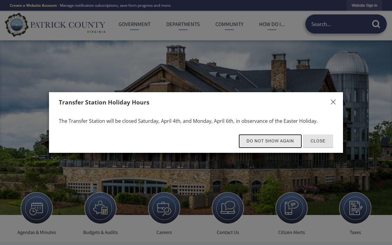 Patrick County Virginia government website with Circuit Court Clerk resources for criminal court records
