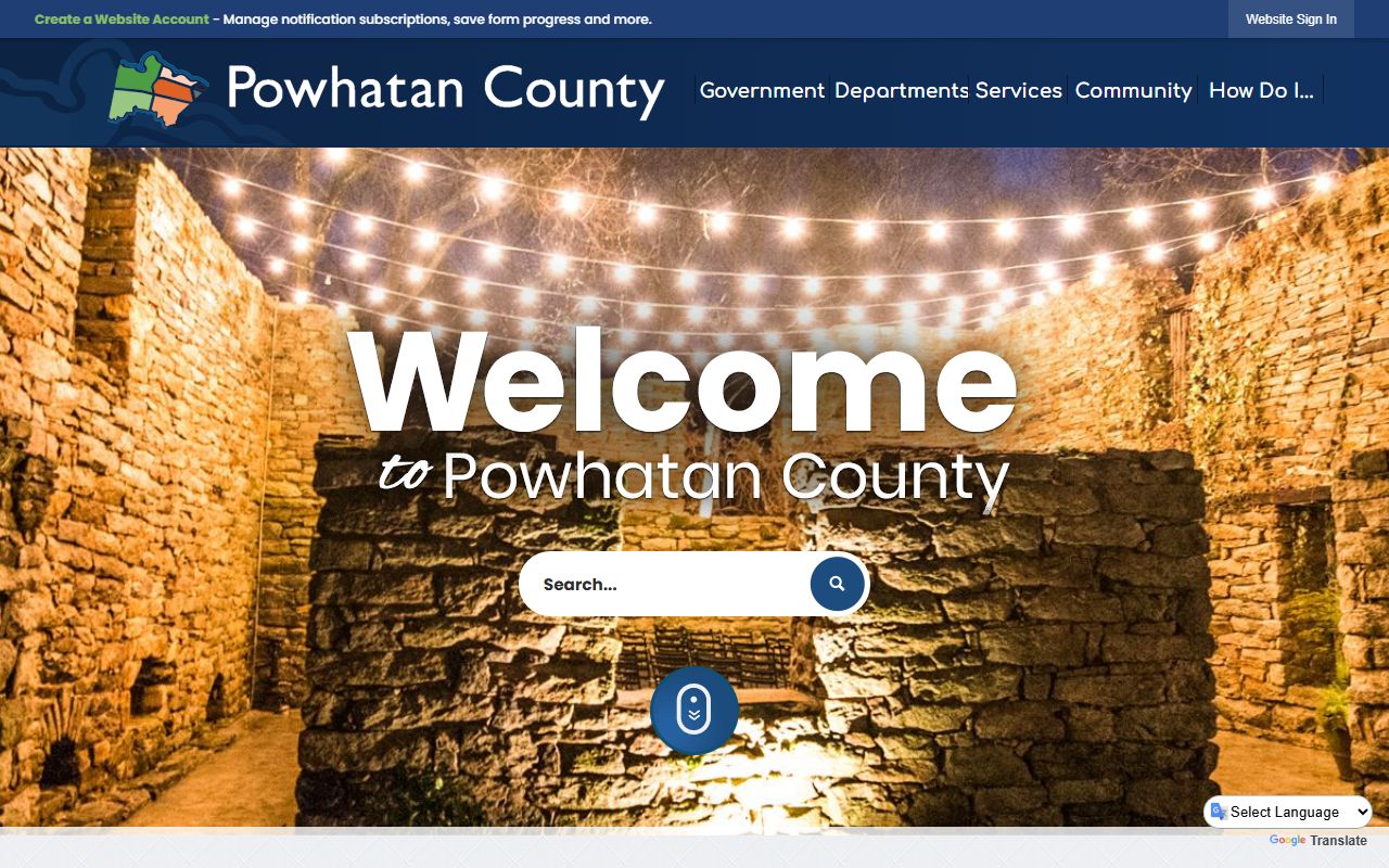 Powhatan County Virginia government website showing Circuit Court Clerk access for criminal court records