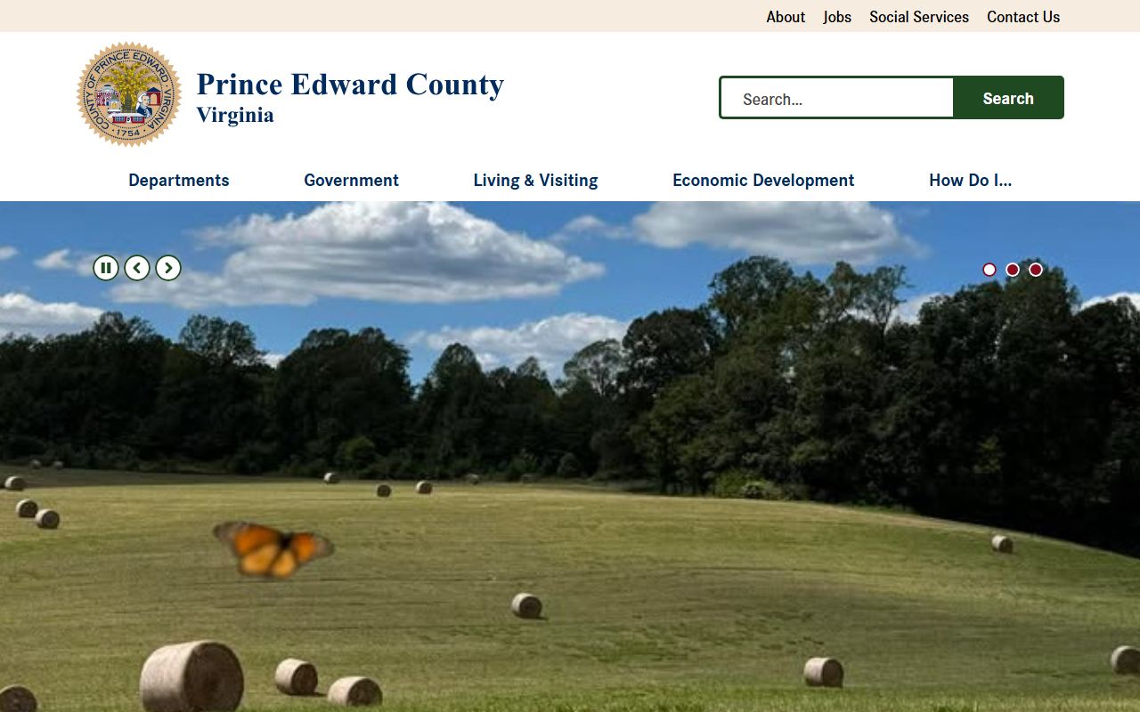 Prince Edward County Virginia government website with Circuit Court Clerk resources for criminal court records