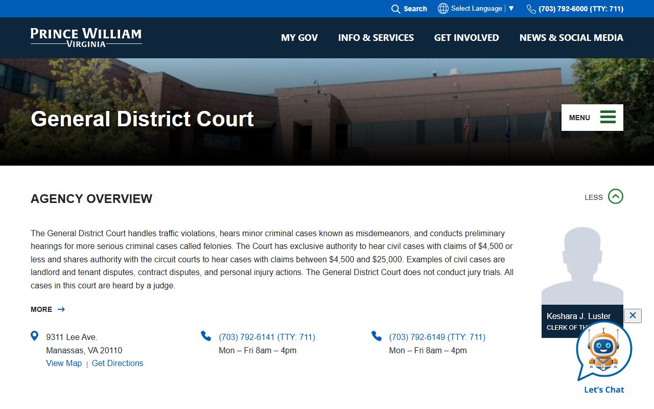 Prince William County General District Court page