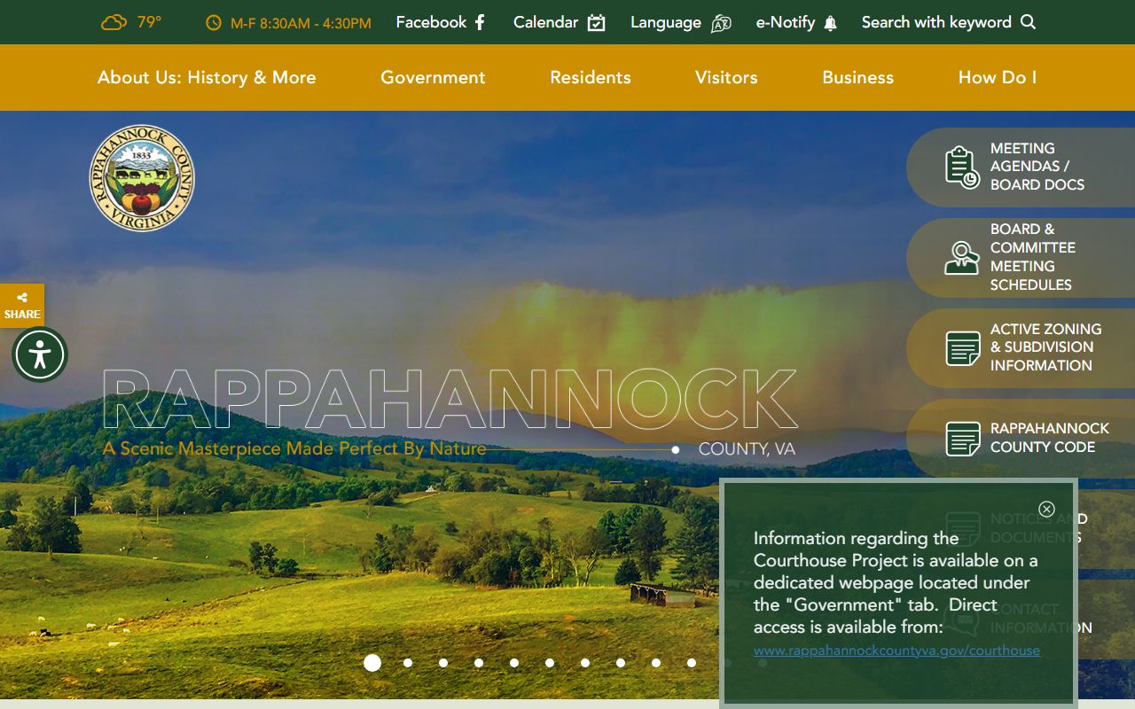 Rappahannock County government website showing criminal court records information