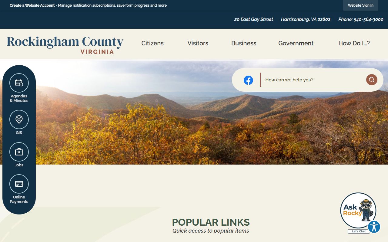 Rockingham County government website showing criminal court records and county services