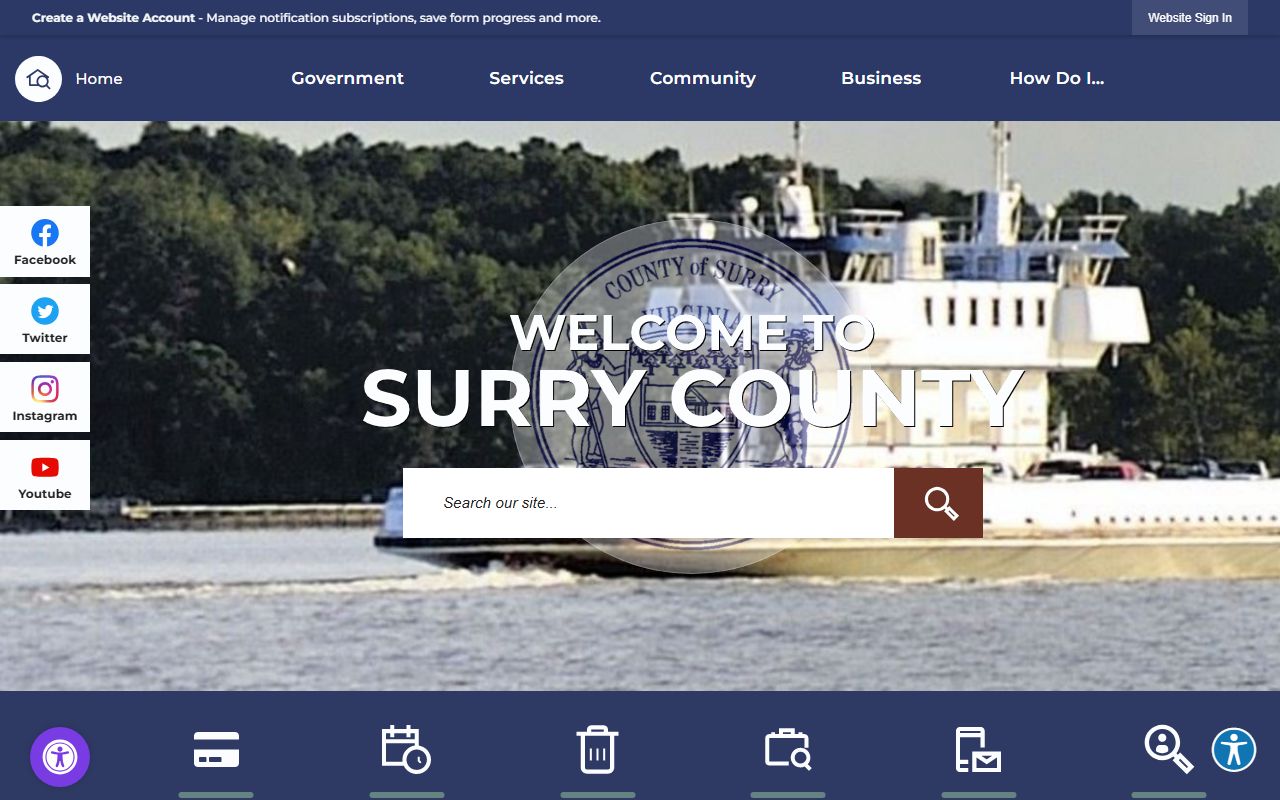 Surry County government website showing court and records information