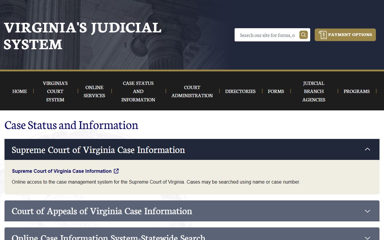 Virginia criminal court records - Case status and information portal