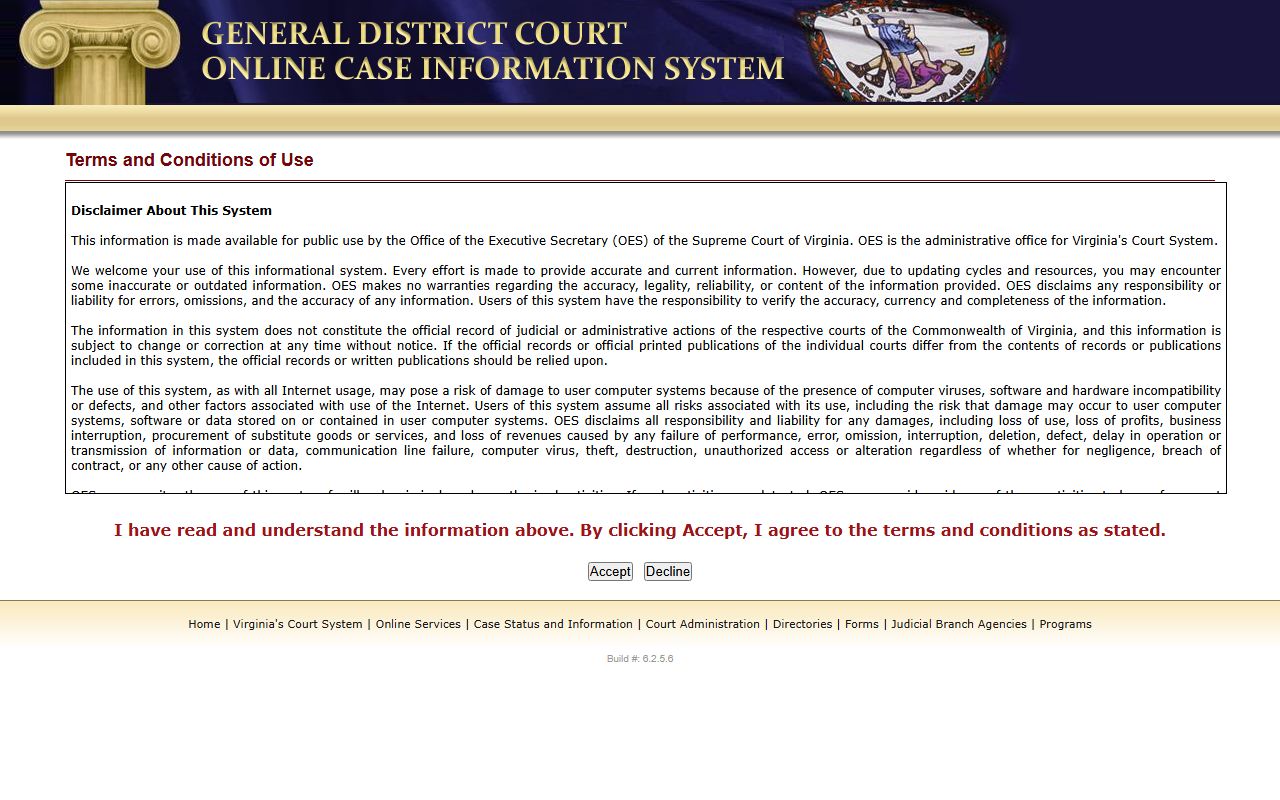 Virginia criminal court records - General District Court online case system