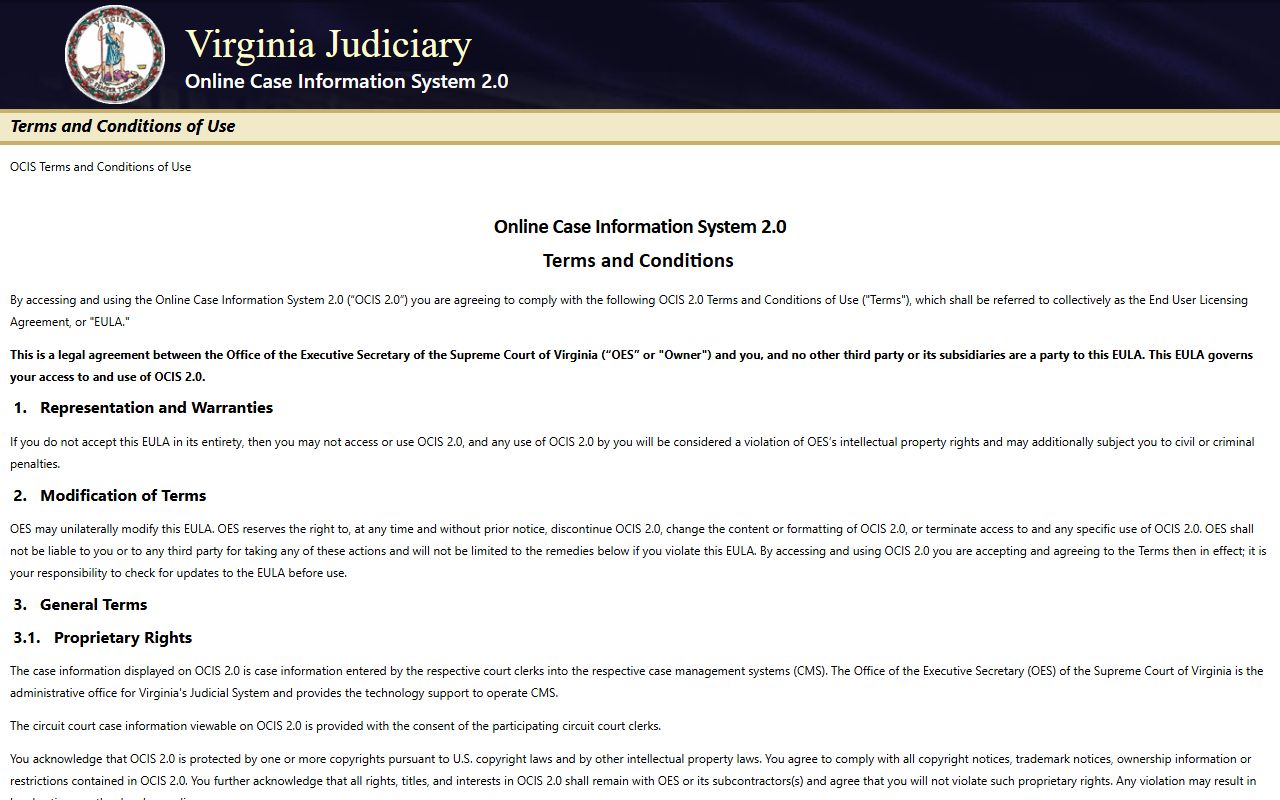 Virginia criminal court records - OCIS 2.0 statewide search system