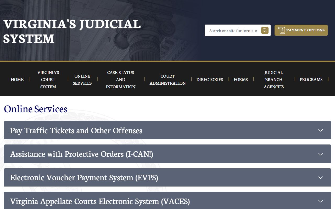 Virginia criminal court records - Virginia Judiciary Online Services portal